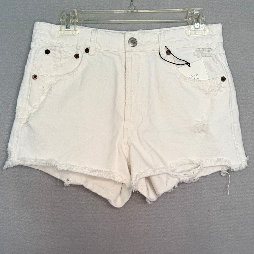 Zara Distressed High Rise Denim Shorts‎ Womens Size 4 White Cotton Frayed Hem
